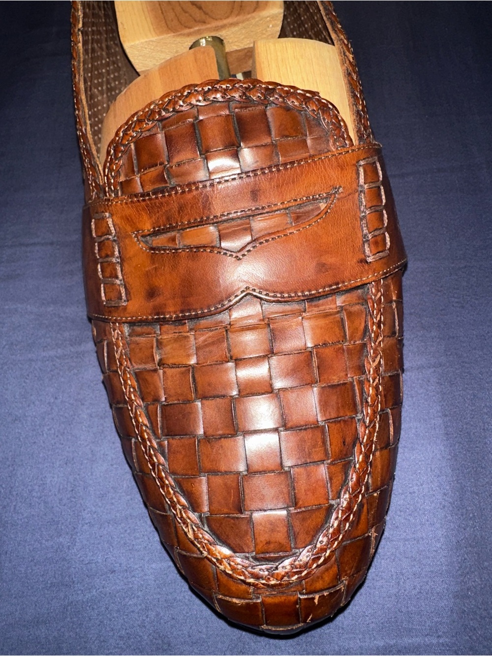Cole Haan Brown Woven Leather Penny Loafers - Picture 2 of 7